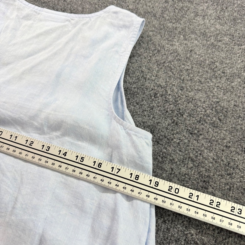 J. Jill Light Blue Midi Linen Dress with Coral and Navy Stripe Hem - Picture 7 of 8